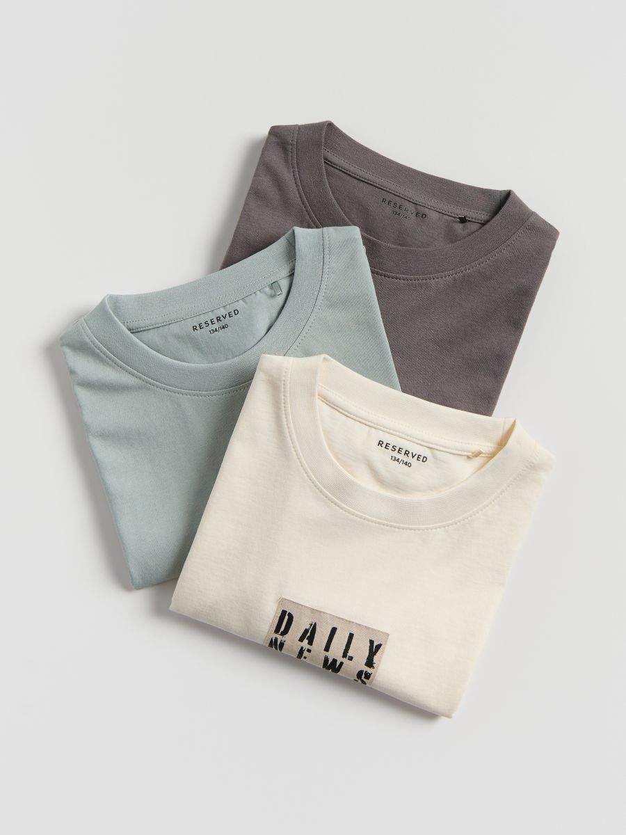 Bawełniany t-shirt 3 pack - jasnoniebieski - RESERVED