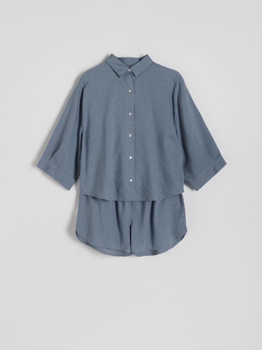 Two piece pyjama set with linen blend - steel blue - RESERVED - 4