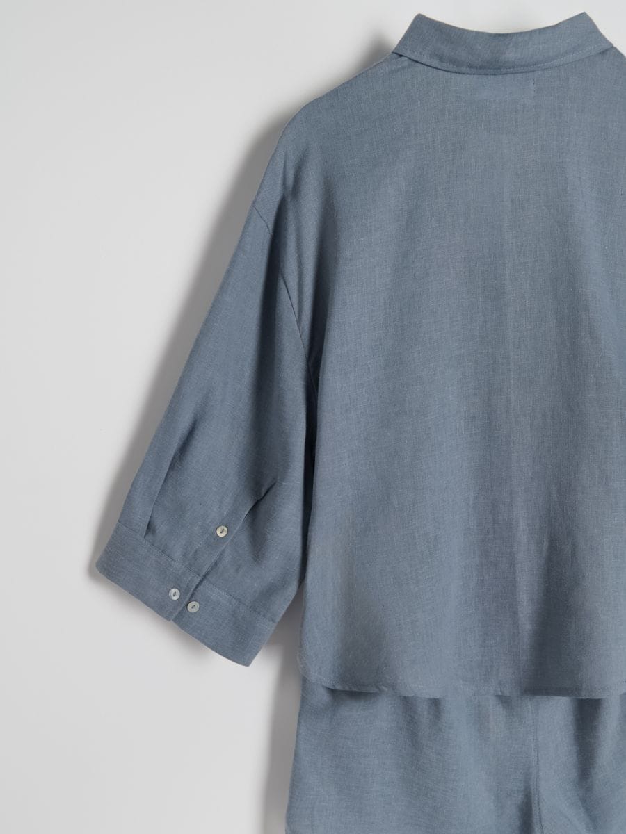 Two piece pyjama set with linen blend - steel blue - RESERVED - 5