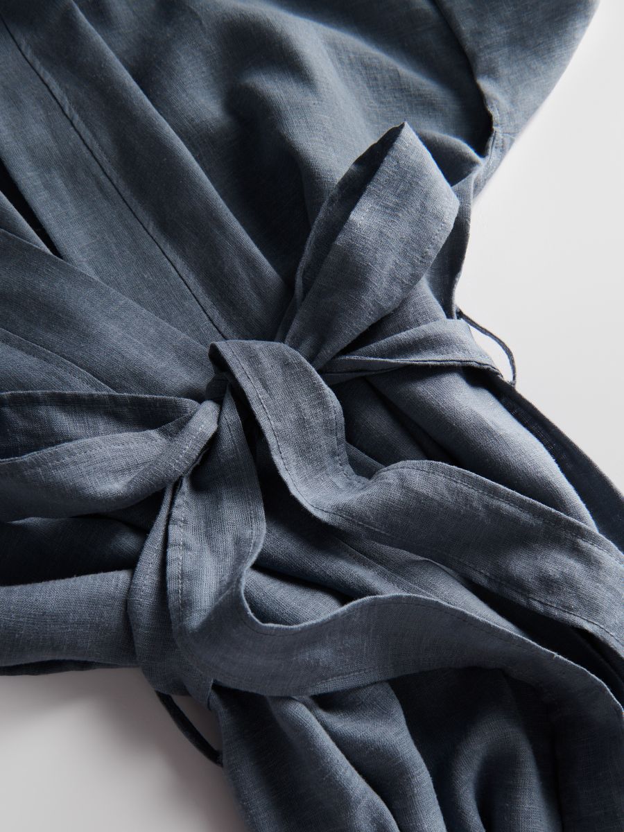Longline dressing gown with linen blend - steel blue - RESERVED - 6