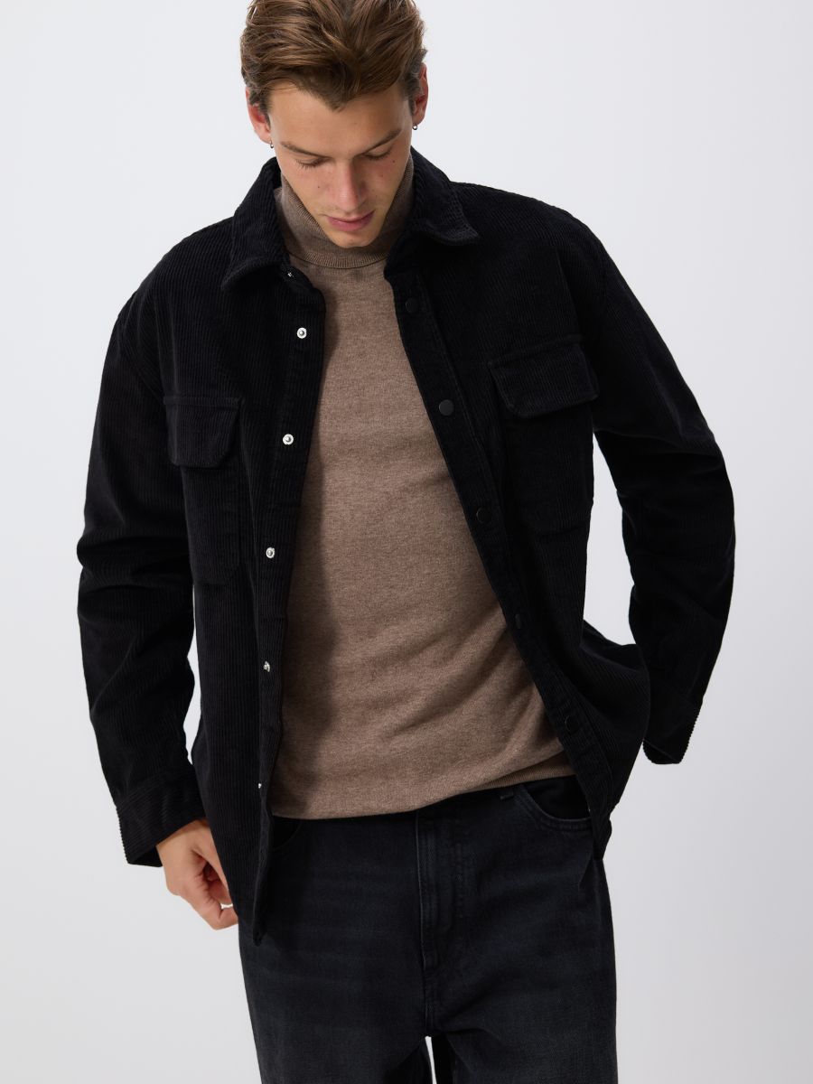 Comfort fit corduroy shirt - black - RESERVED