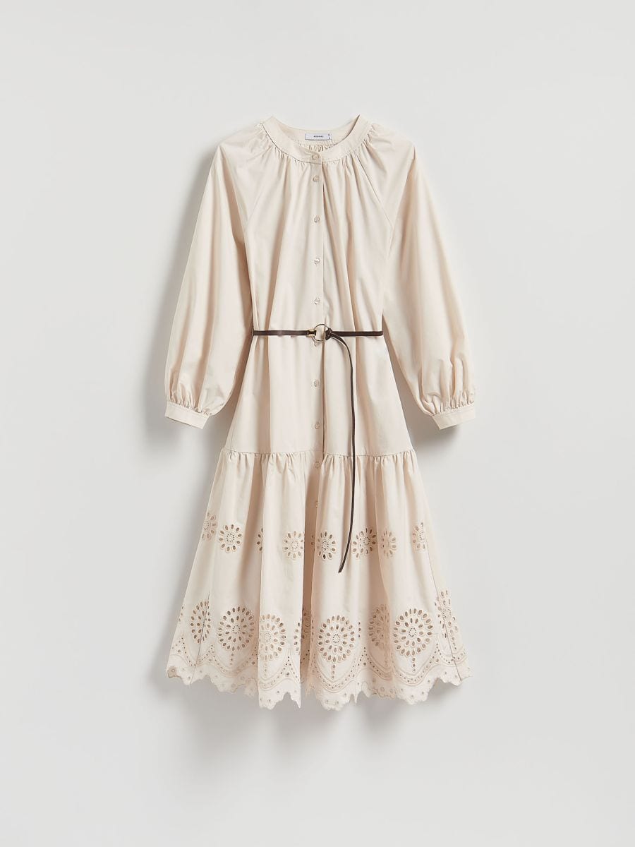 Baumwollkleid mit Gürtel - creme - RESERVED