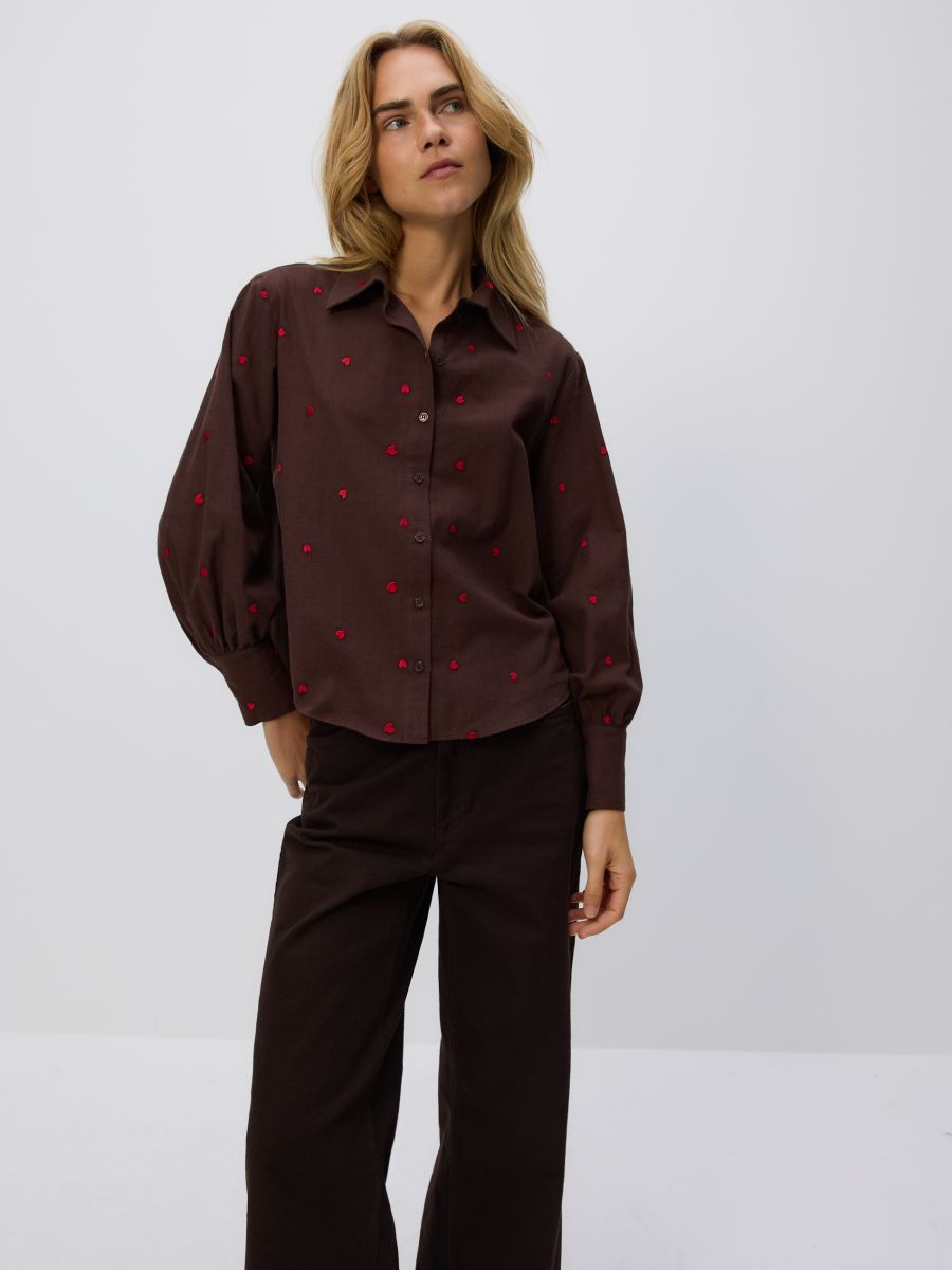 Shirt with embroidered pattern - brown - RESERVED