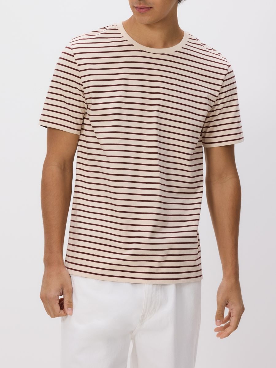 T-shirt regular w paski - brązowy - RESERVED