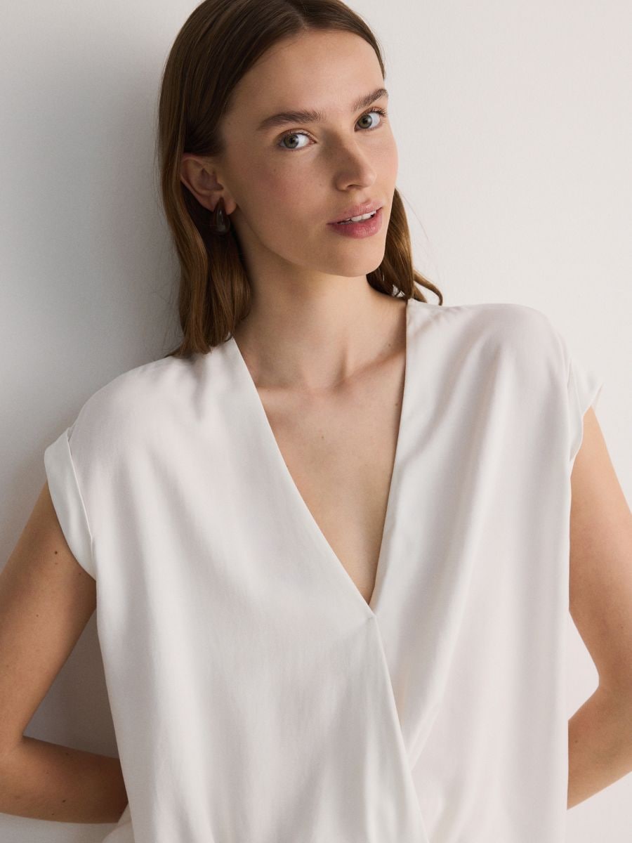 Viscose wrap front blouse - cream - RESERVED - 3