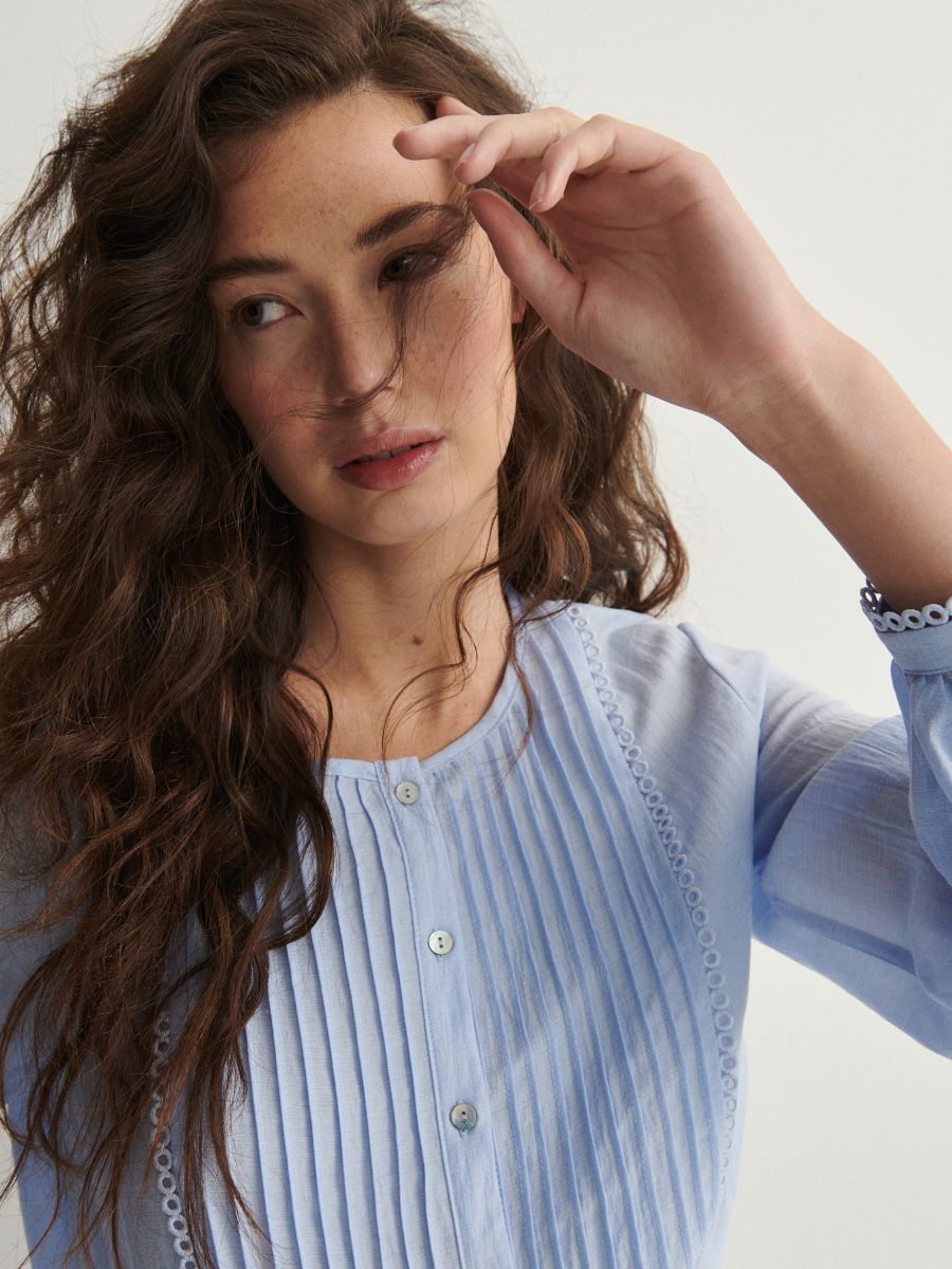 Viscose blouse with ruffle detail - light blue - RESERVED - 3