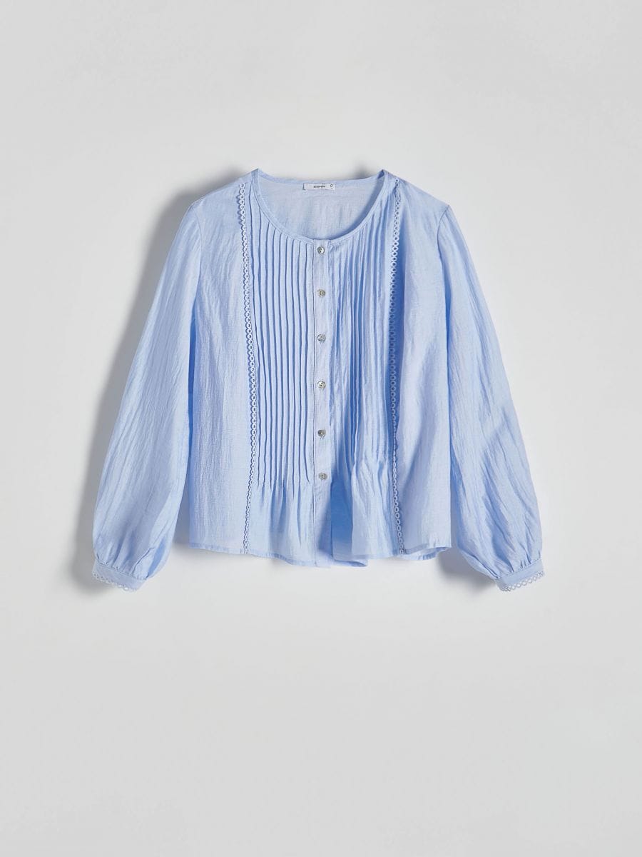 Viscose blouse with ruffle detail - light blue - RESERVED - 4