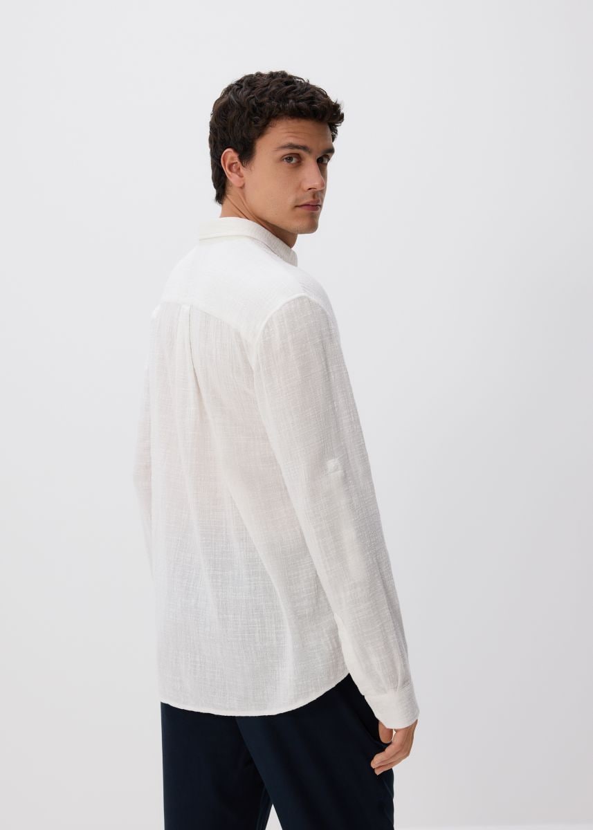 Skjorte i regular fit i strukturstof - creme - RESERVED - 5