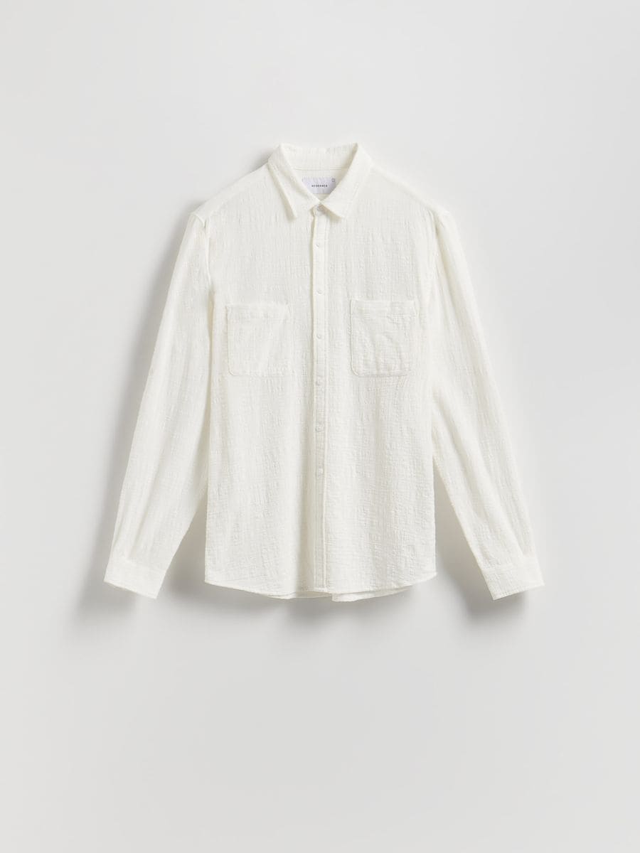 Skjorte i regular fit i strukturstof - creme - RESERVED - 8
