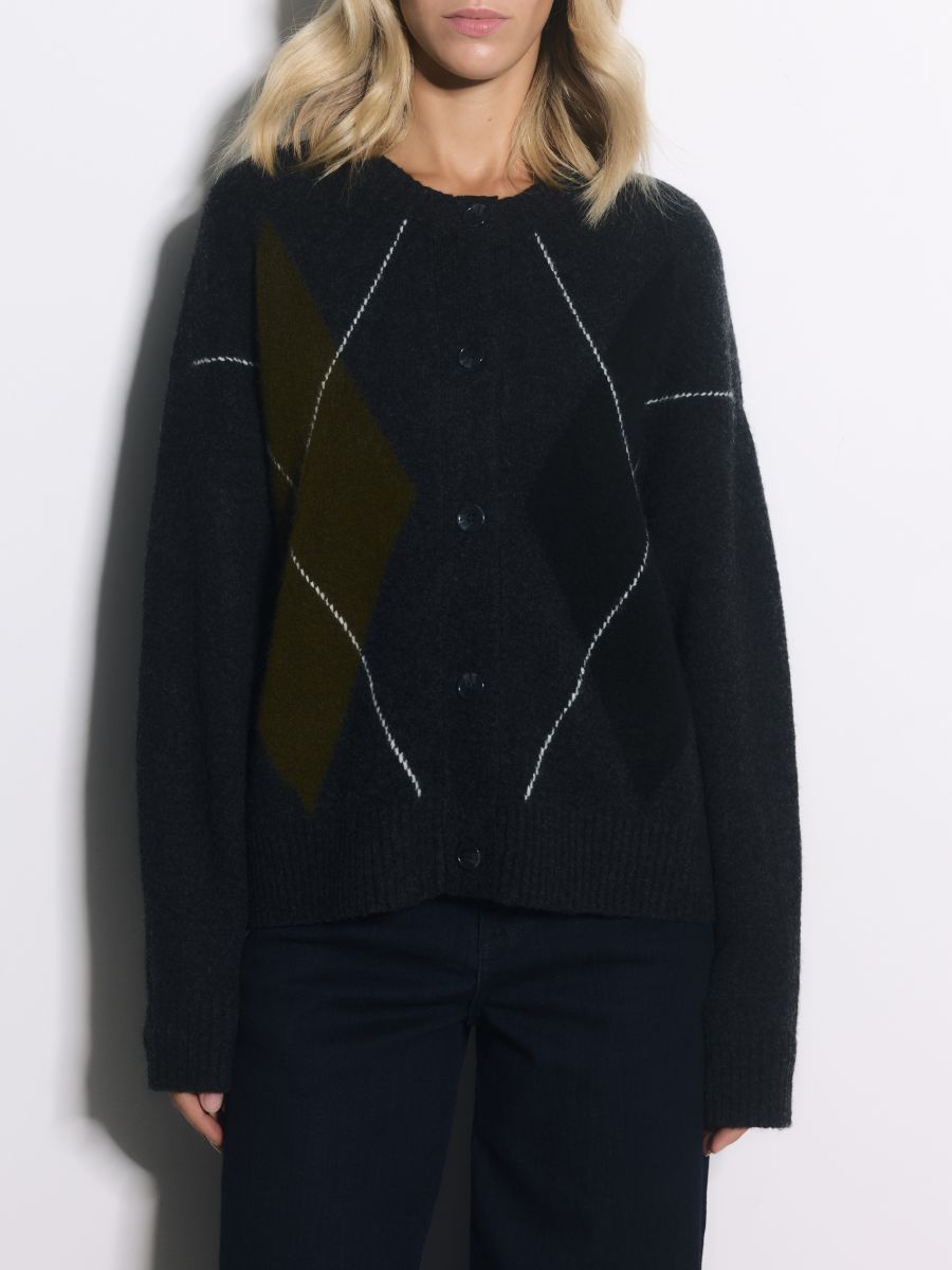 Rhombus pattern cardigan - mid grey - RESERVED