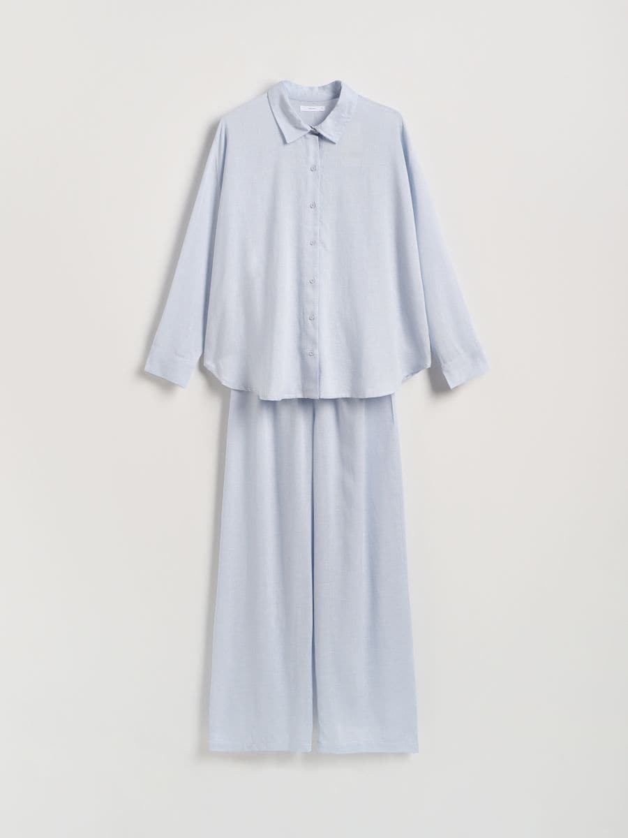 Two piece pyjama set with linen blend - light blue - RESERVED