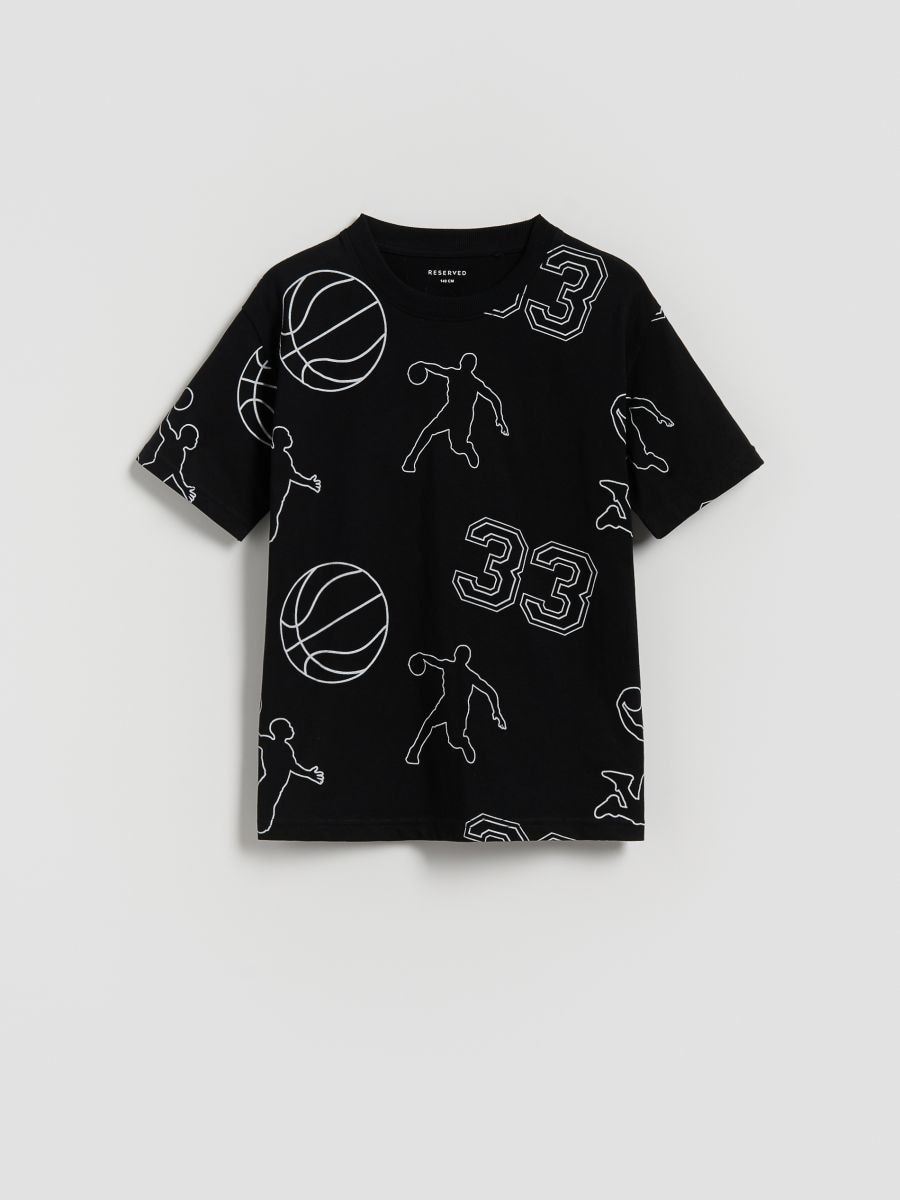 Cotton T-shirt with print - black - RESERVED