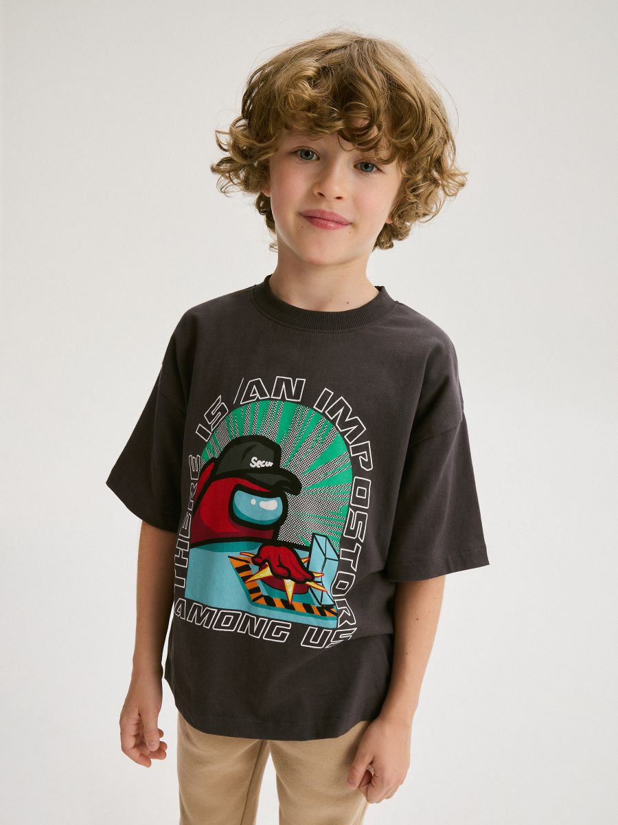 T-shirt oversize Among Us - ciemnoszary - RESERVED