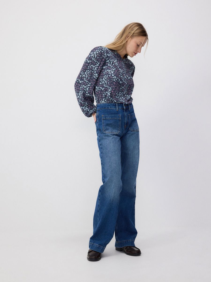 Viscose blouse with ruffle detail - multicolor - RESERVED - 4