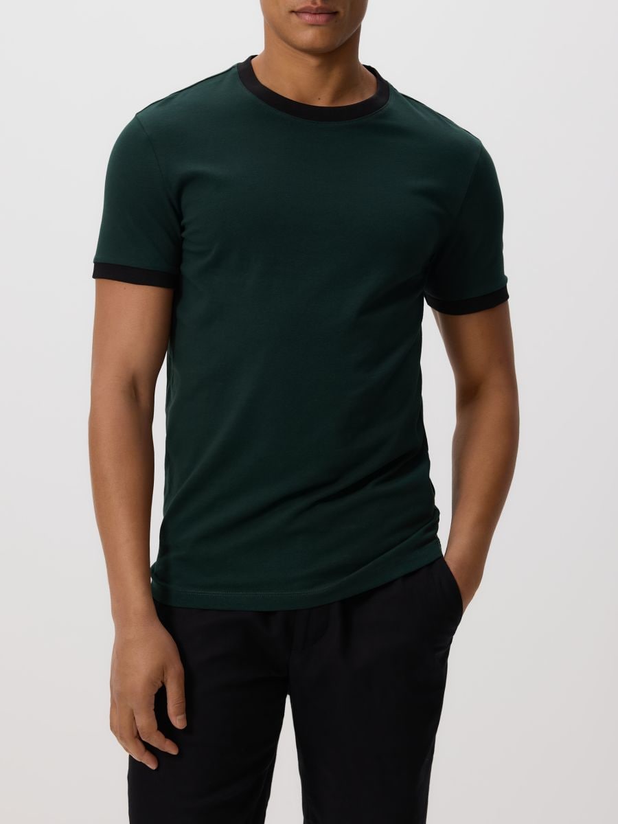 Slim fit cotton T-shirt - dark green - RESERVED