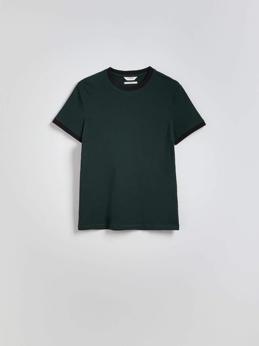 Slim fit cotton T-shirt - dark green - RESERVED