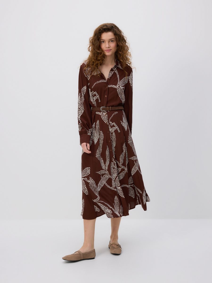 Dress with belt - brown - RESERVED