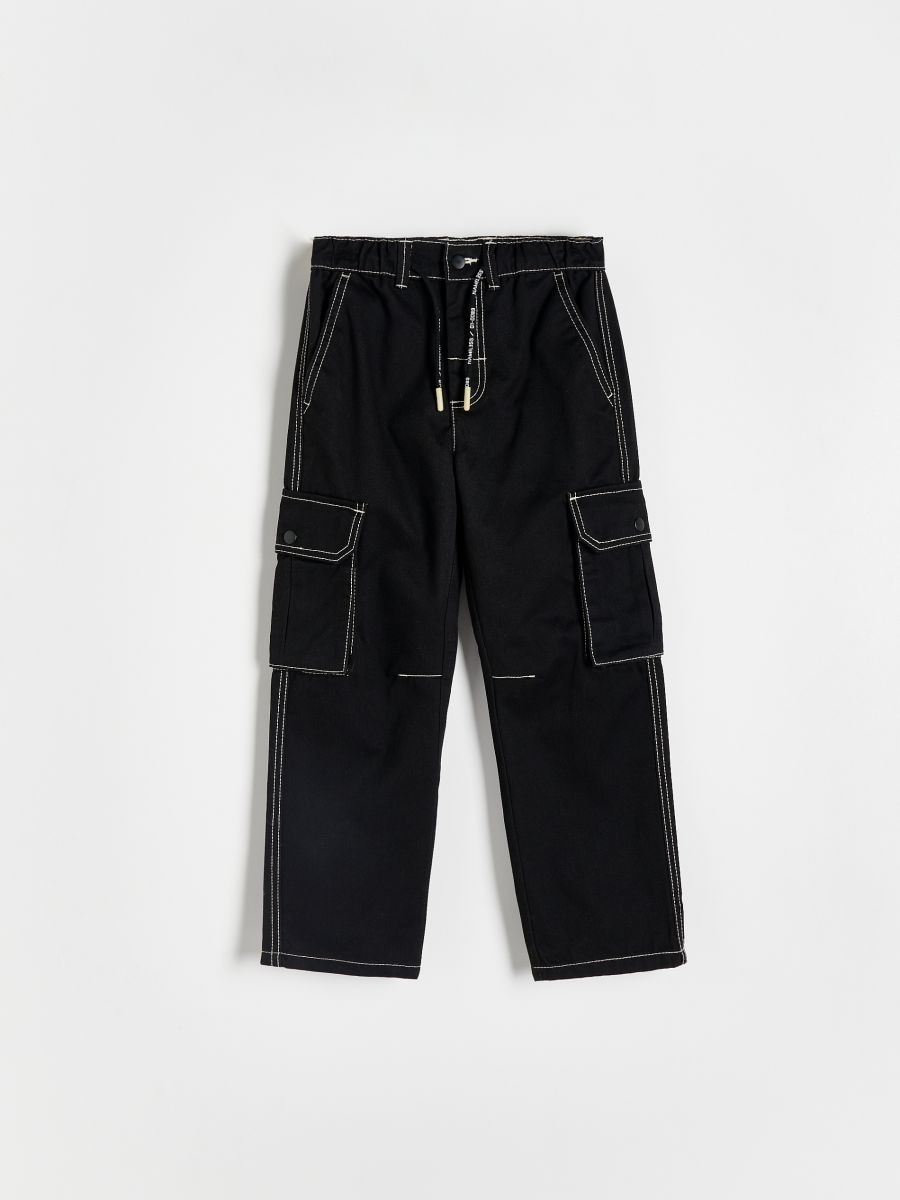 Cargo trousers with stitching - black - RESERVED