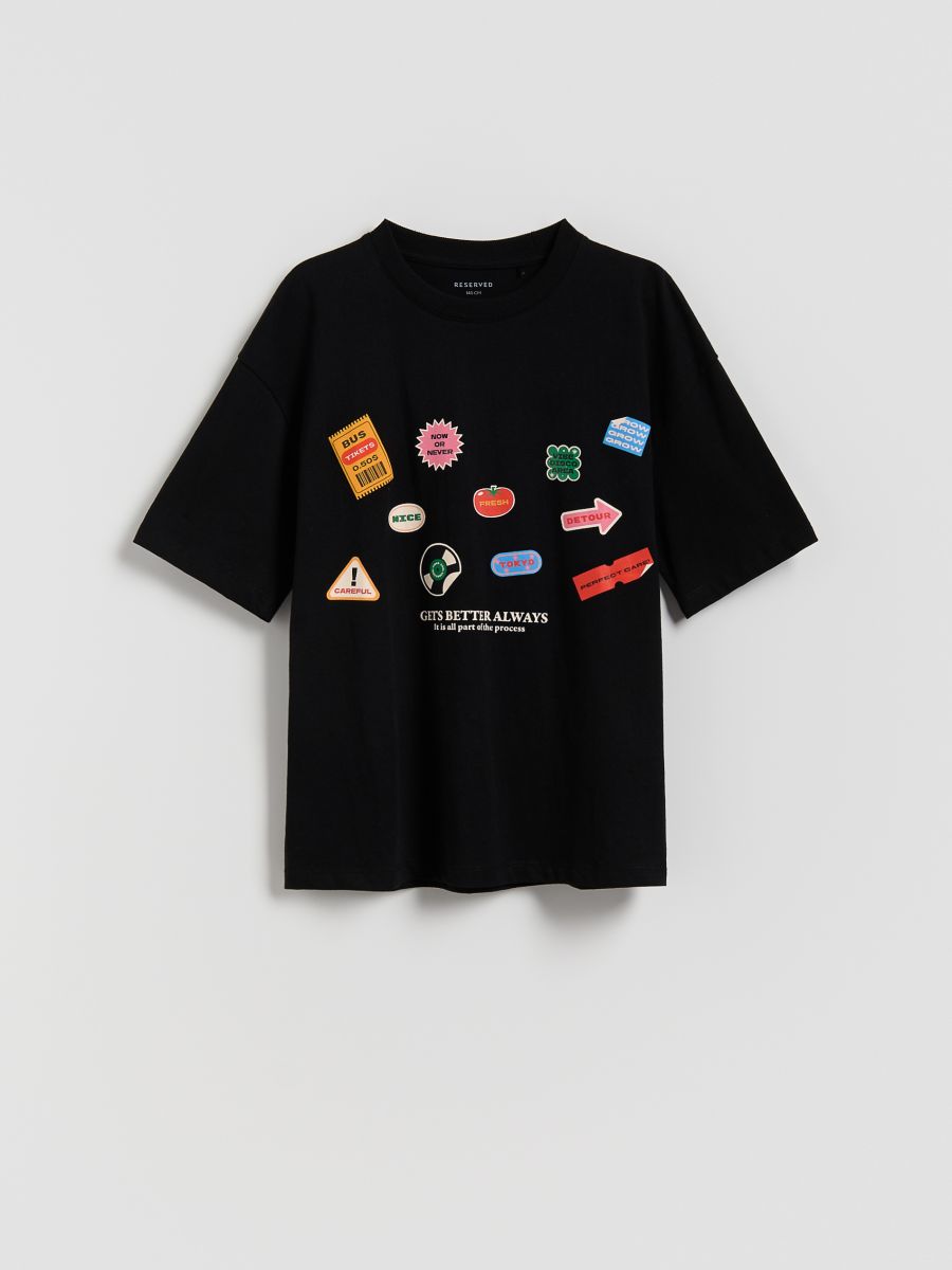 Cotton T-shirt with print - black - RESERVED