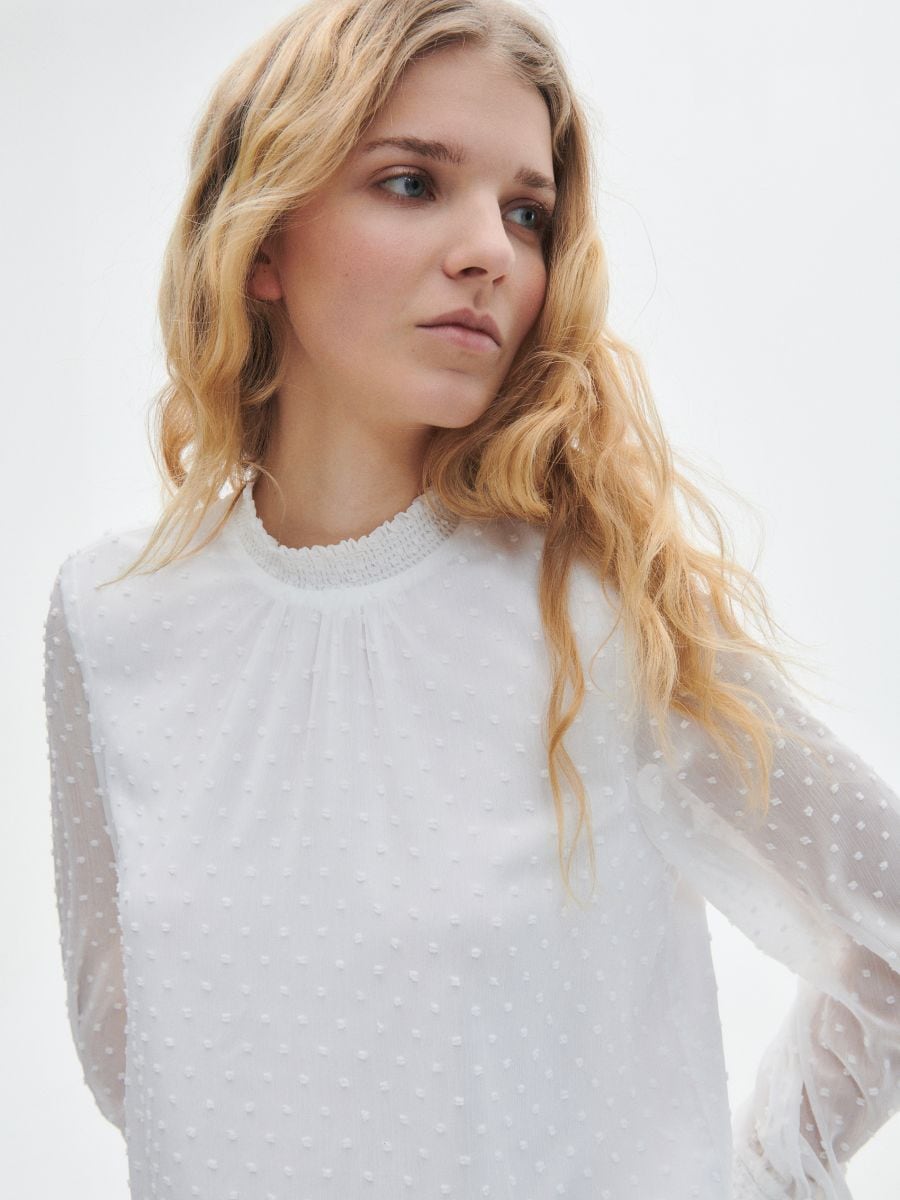 Blouse with stand up collar - white - RESERVED - 2