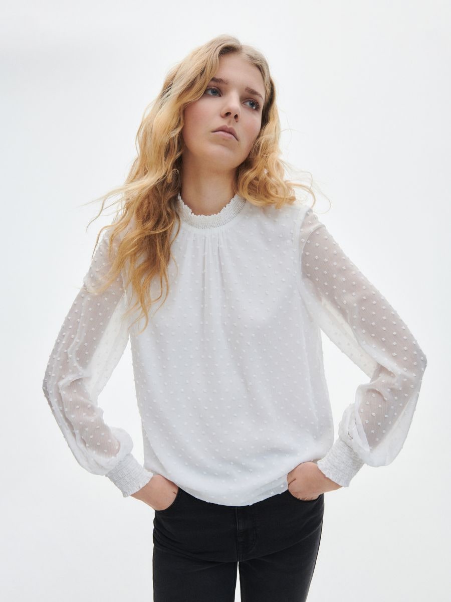 Blouse with stand up collar - white - RESERVED - 3