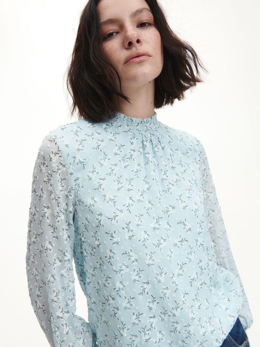Blouse with stand up collar - pale blue - RESERVED - 2