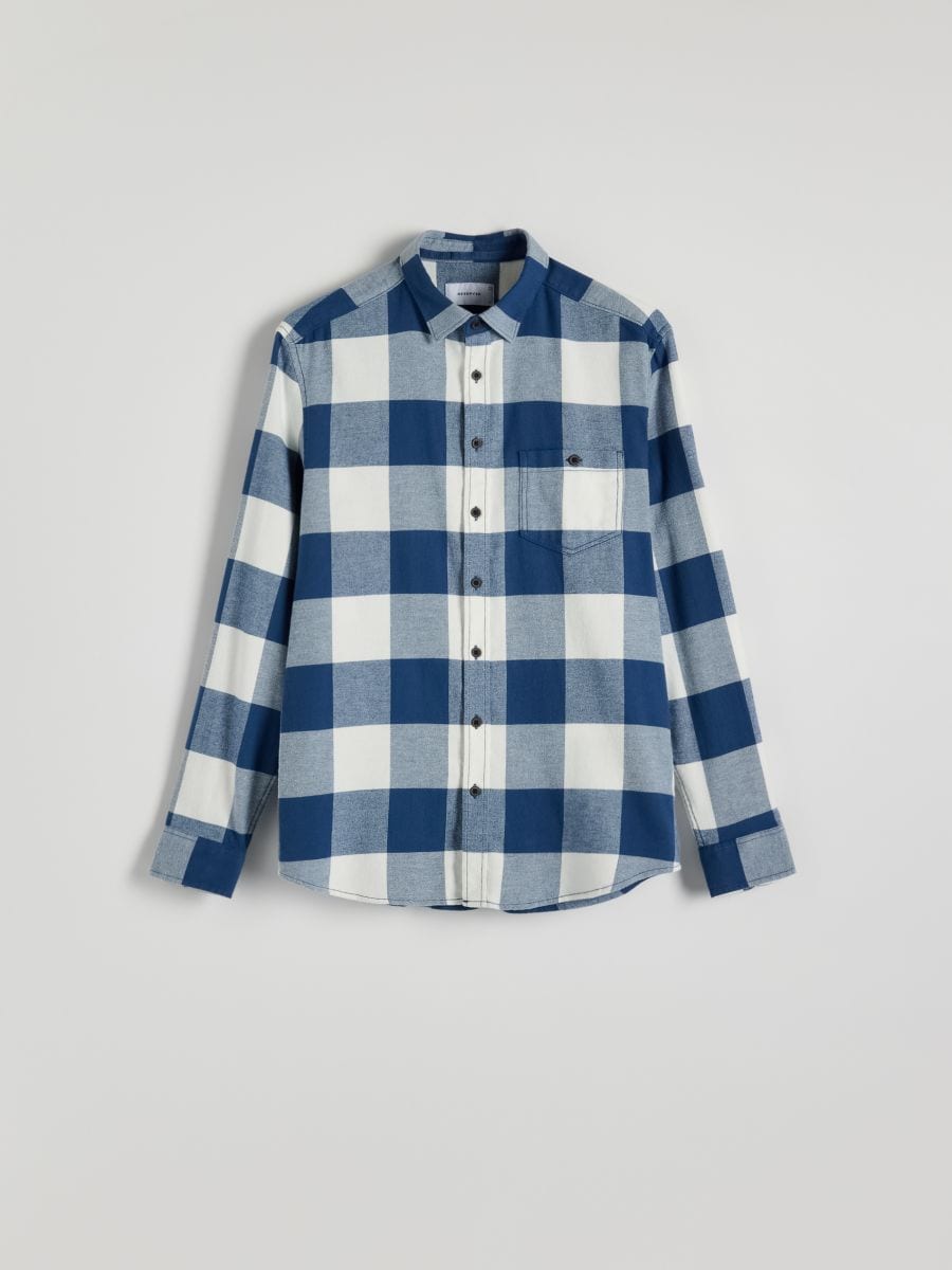 Regular fit cotton shirt - navy - RESERVED