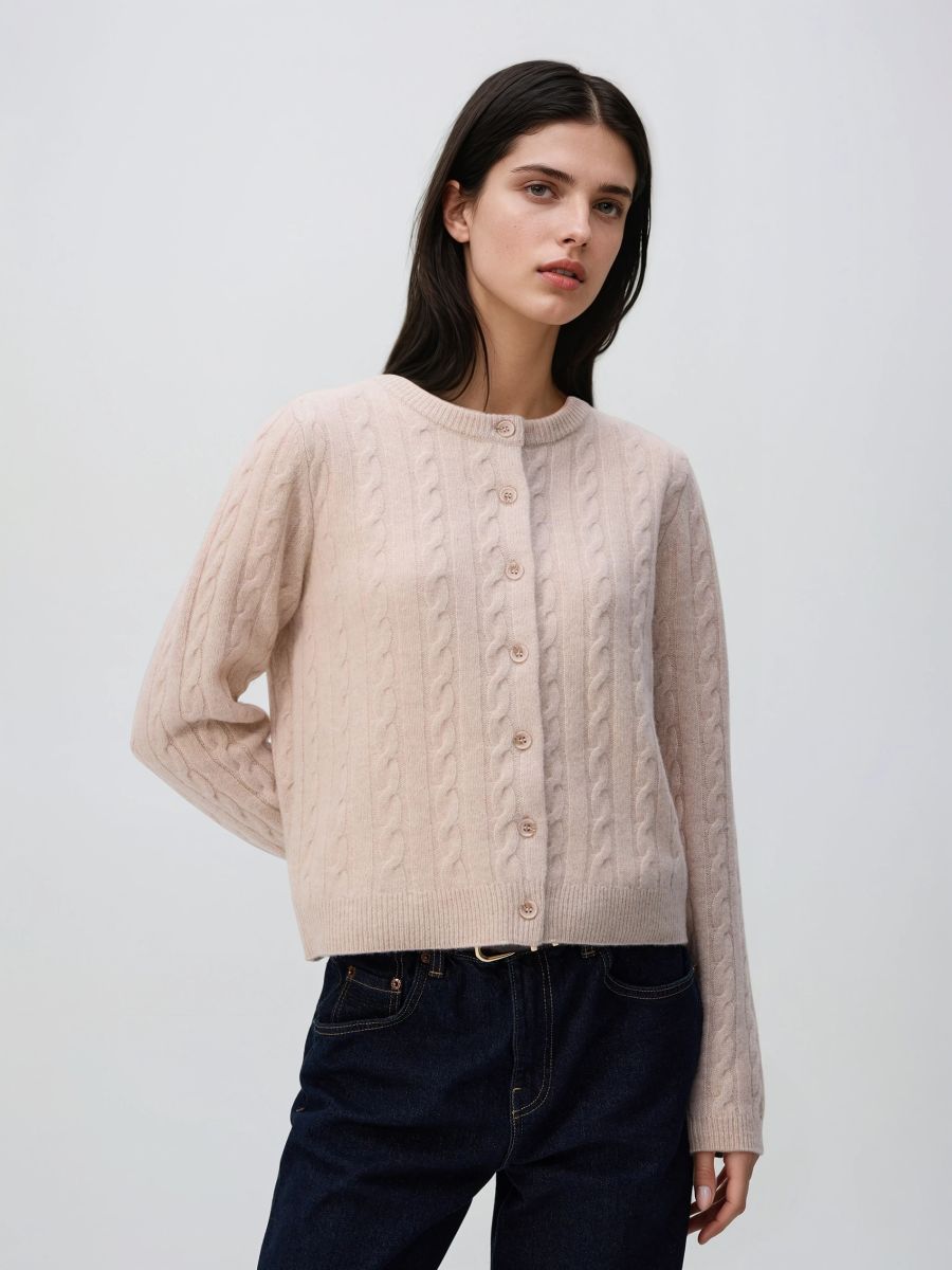 Wool cardigan - beige - RESERVED