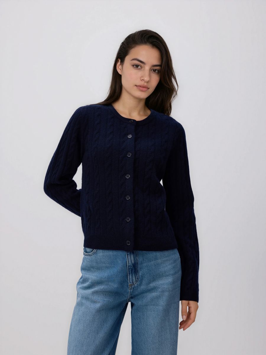 Wool cardigan - navy - RESERVED