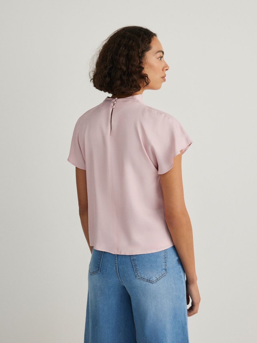 Viscose blouse with ruffle detail - pastel pink - RESERVED - 3