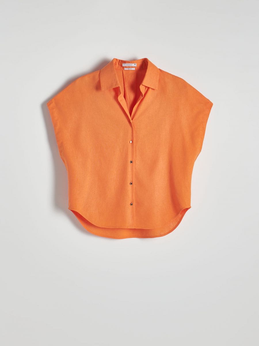 Overhemd van een linnenmix - oranje - RESERVED