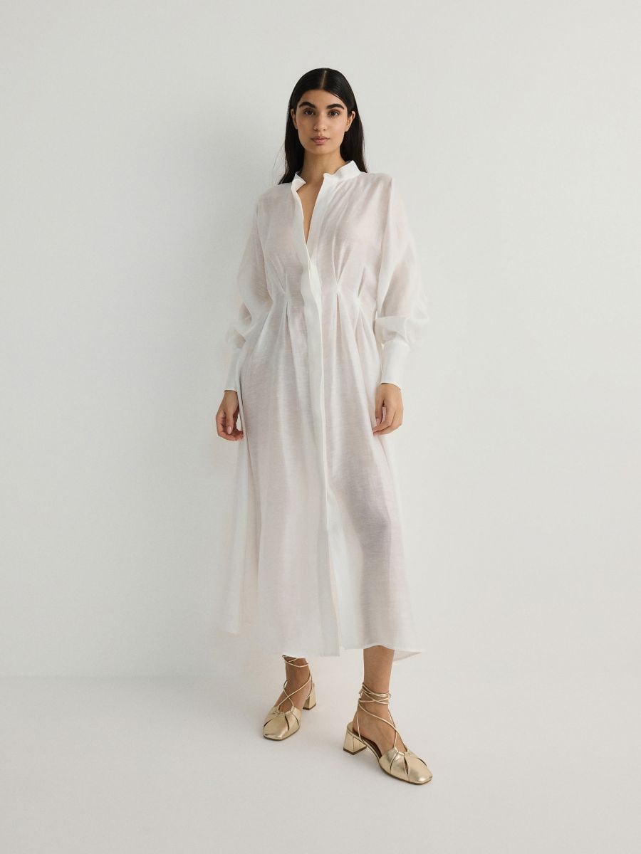 Robe maxi en lin majoritaire - crème - RESERVED - 3