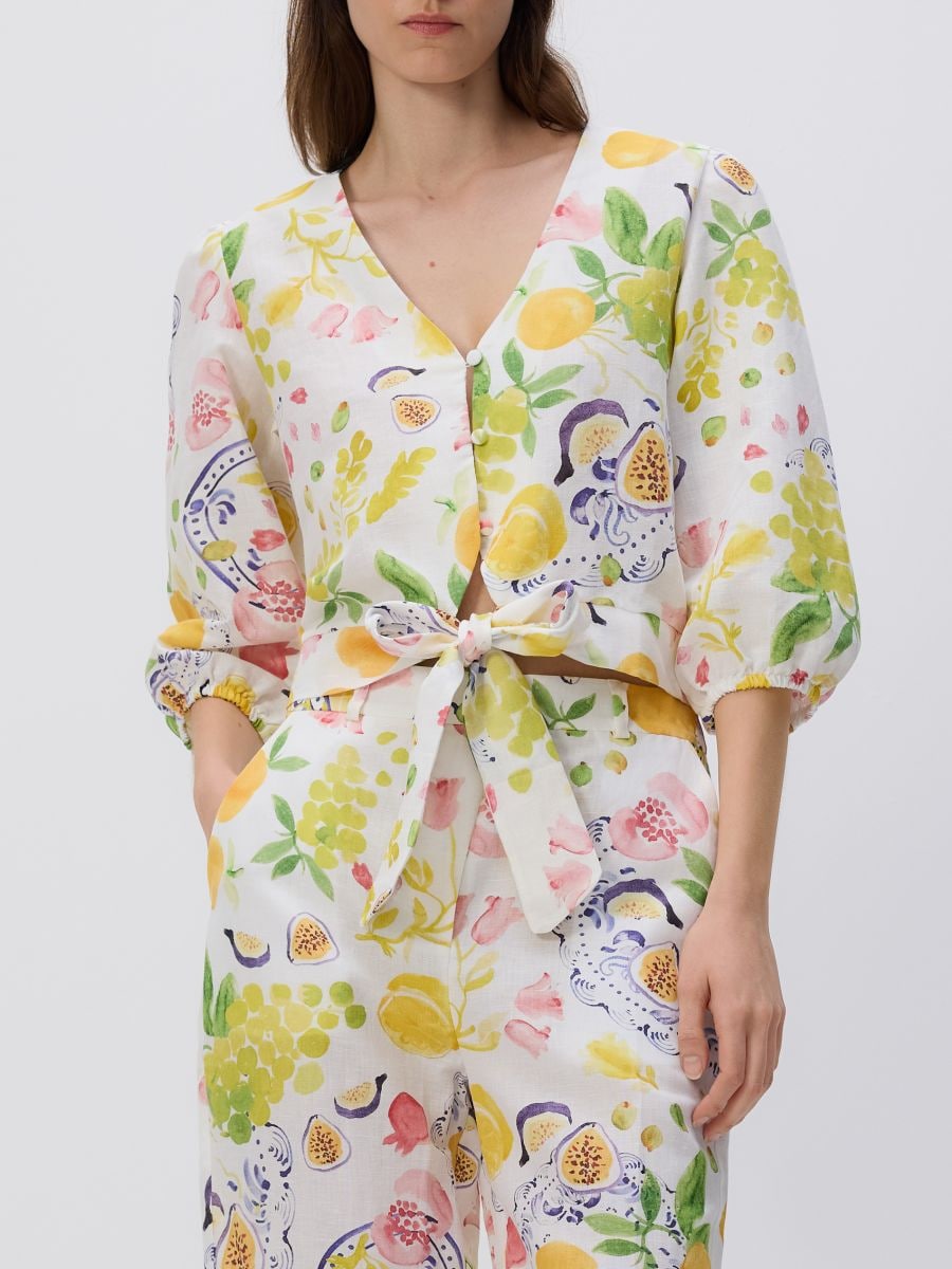 Patterned blouse with linen - multicolor - RESERVED - 3