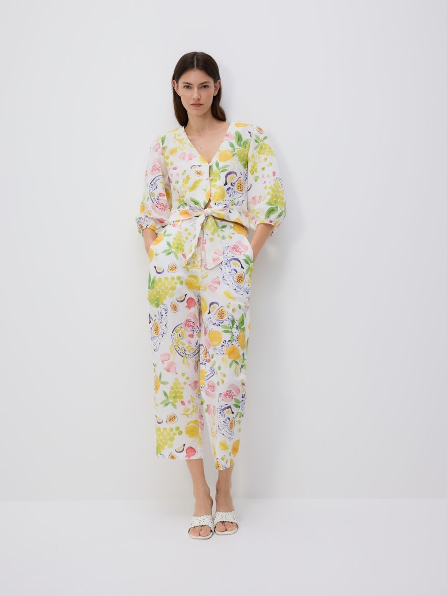 Patterned blouse with linen - multicolor - RESERVED - 4