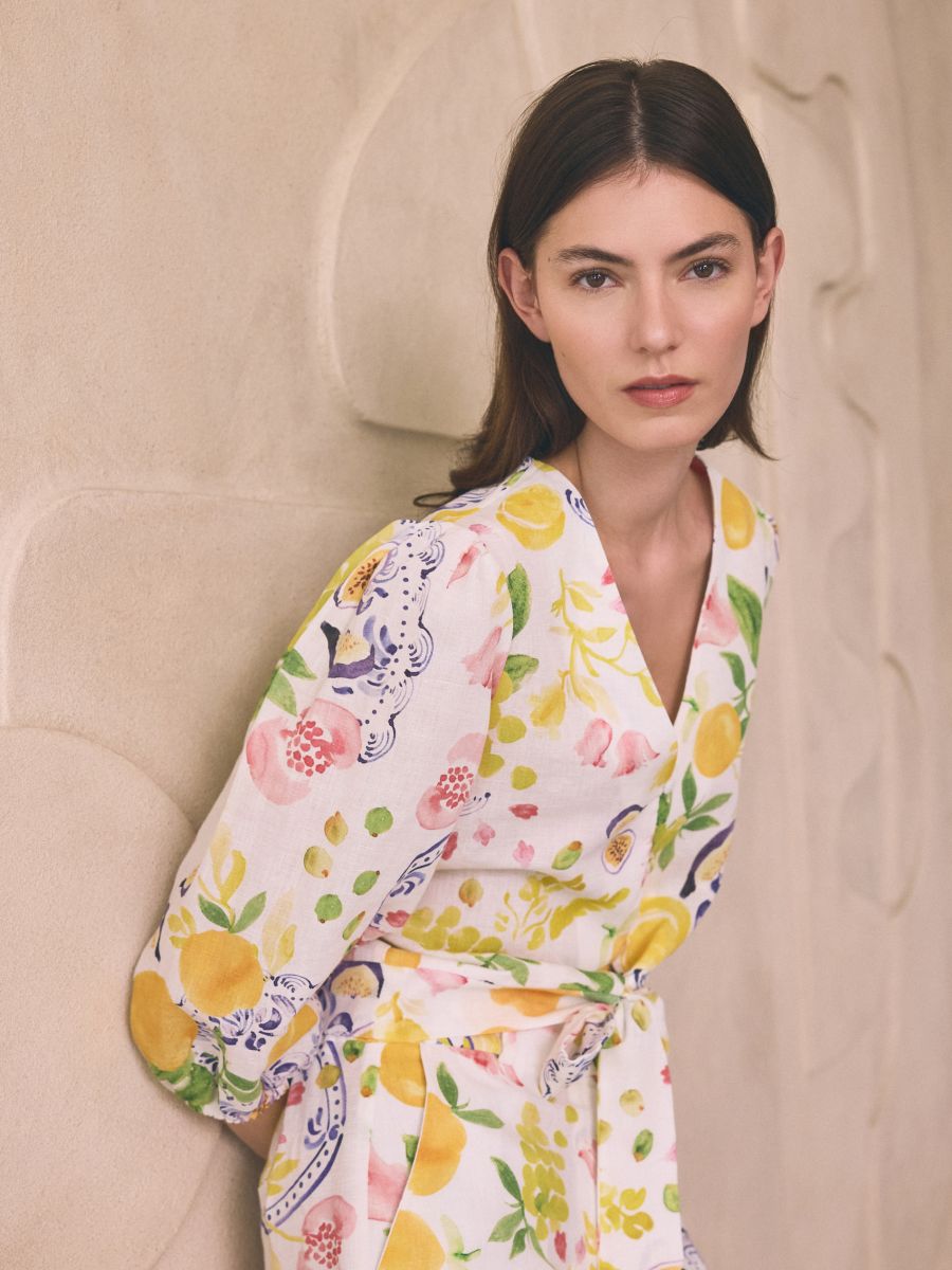 Patterned blouse with linen - multicolor - RESERVED - 2