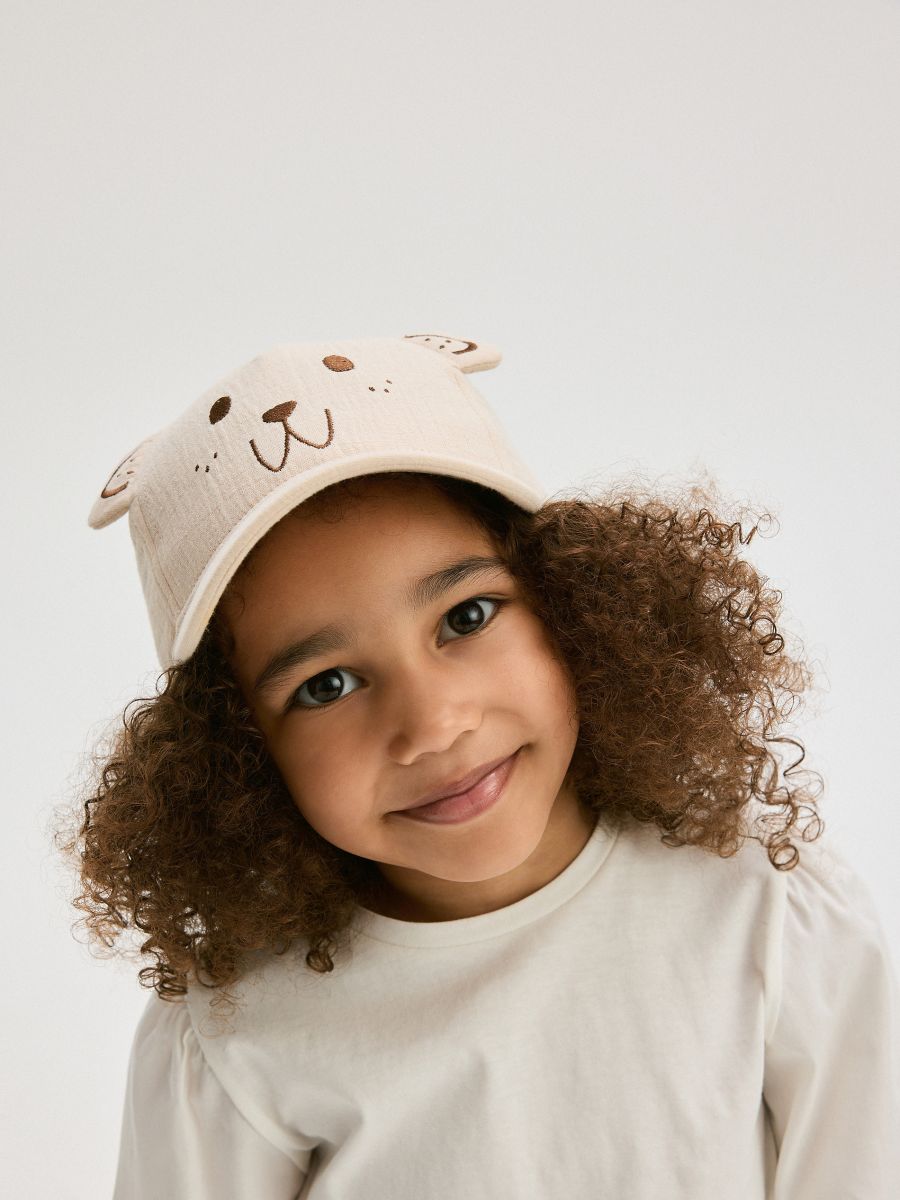 Muslin cap with ears - cream - RESERVED - 4