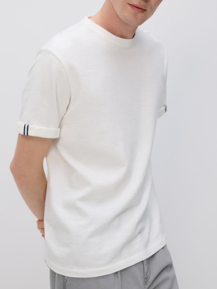 Comfort fit structural fabric T-shirt - cream - RESERVED