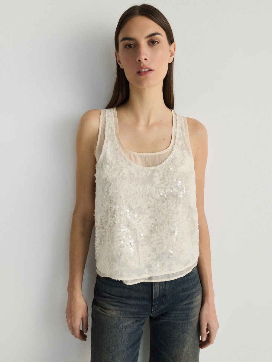 Lyocell sequin blouse - nude - RESERVED - 3