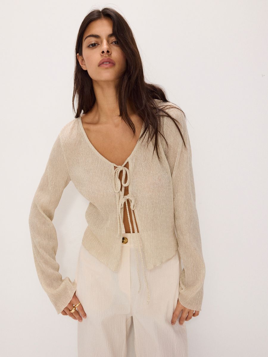 Broek van structuurstof - beige - RESERVED - 3
