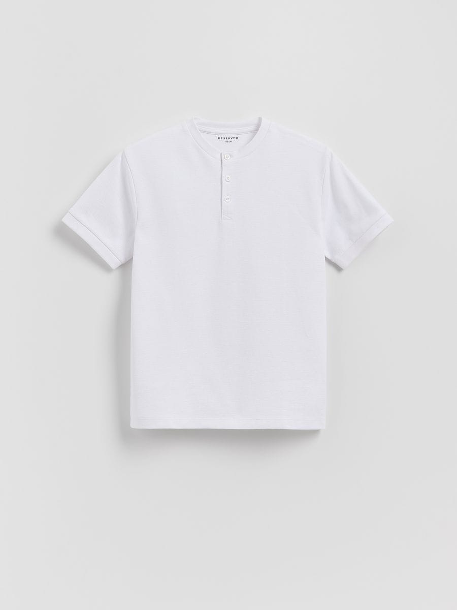Henley cotton T-shirt - white - RESERVED