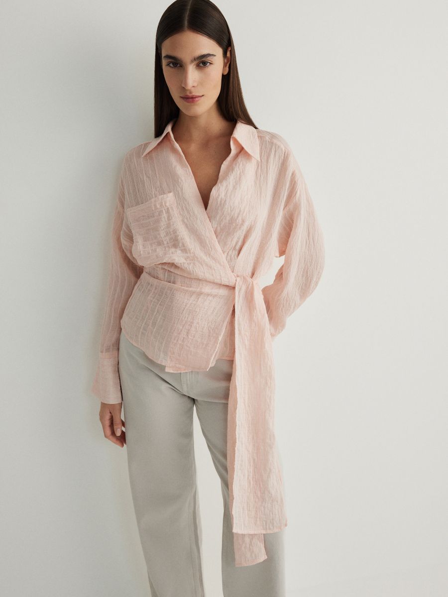 Wrap blouse with tie detail - pastellrosa - RESERVED