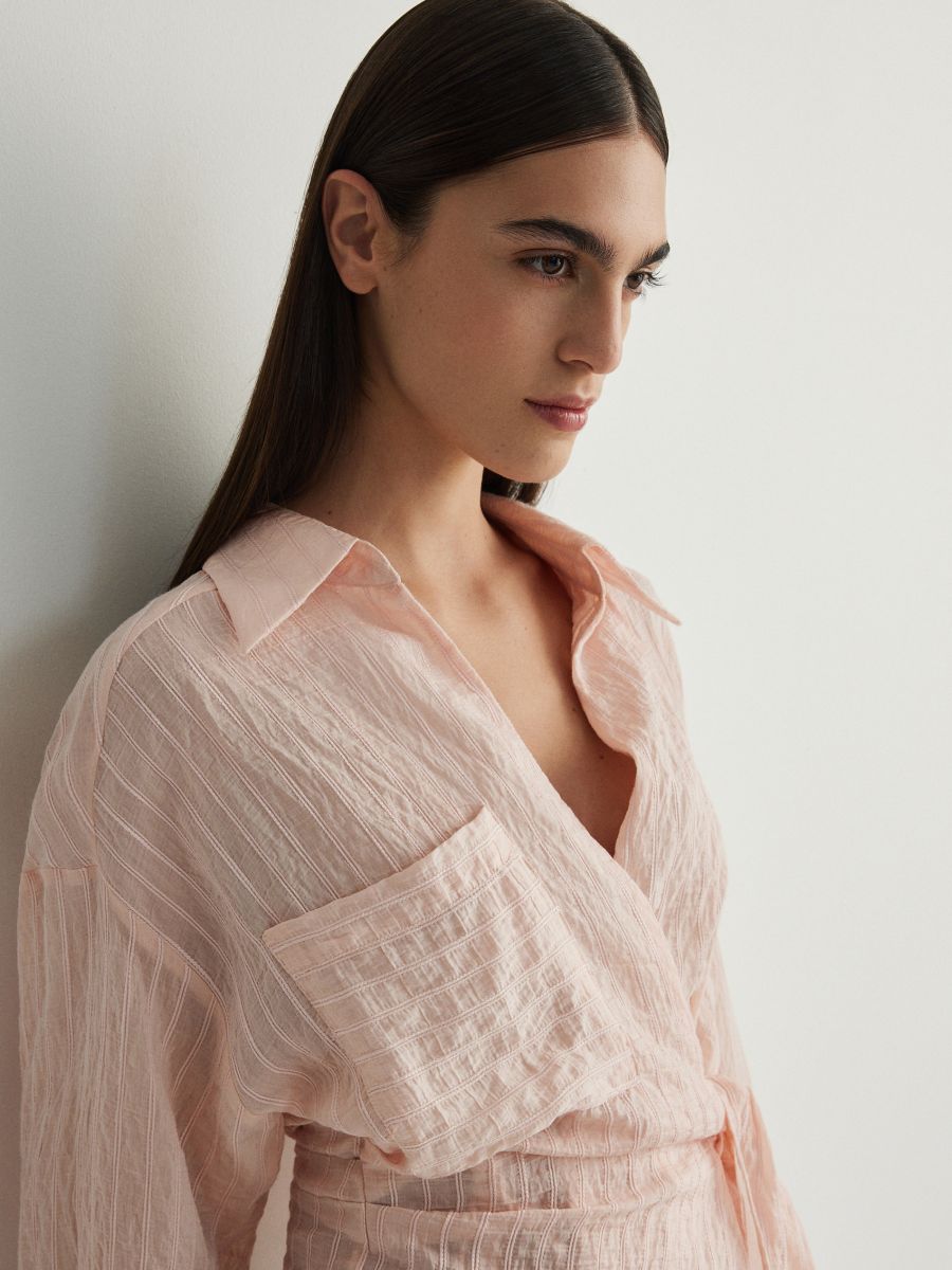 Wrap front blouse with tie detail - pastel pink - RESERVED - 2