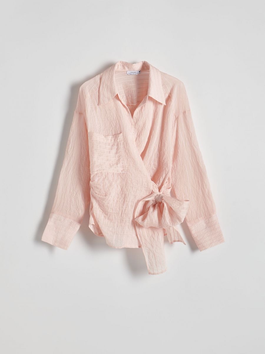Wrap front blouse with tie detail - pastel pink - RESERVED - 3