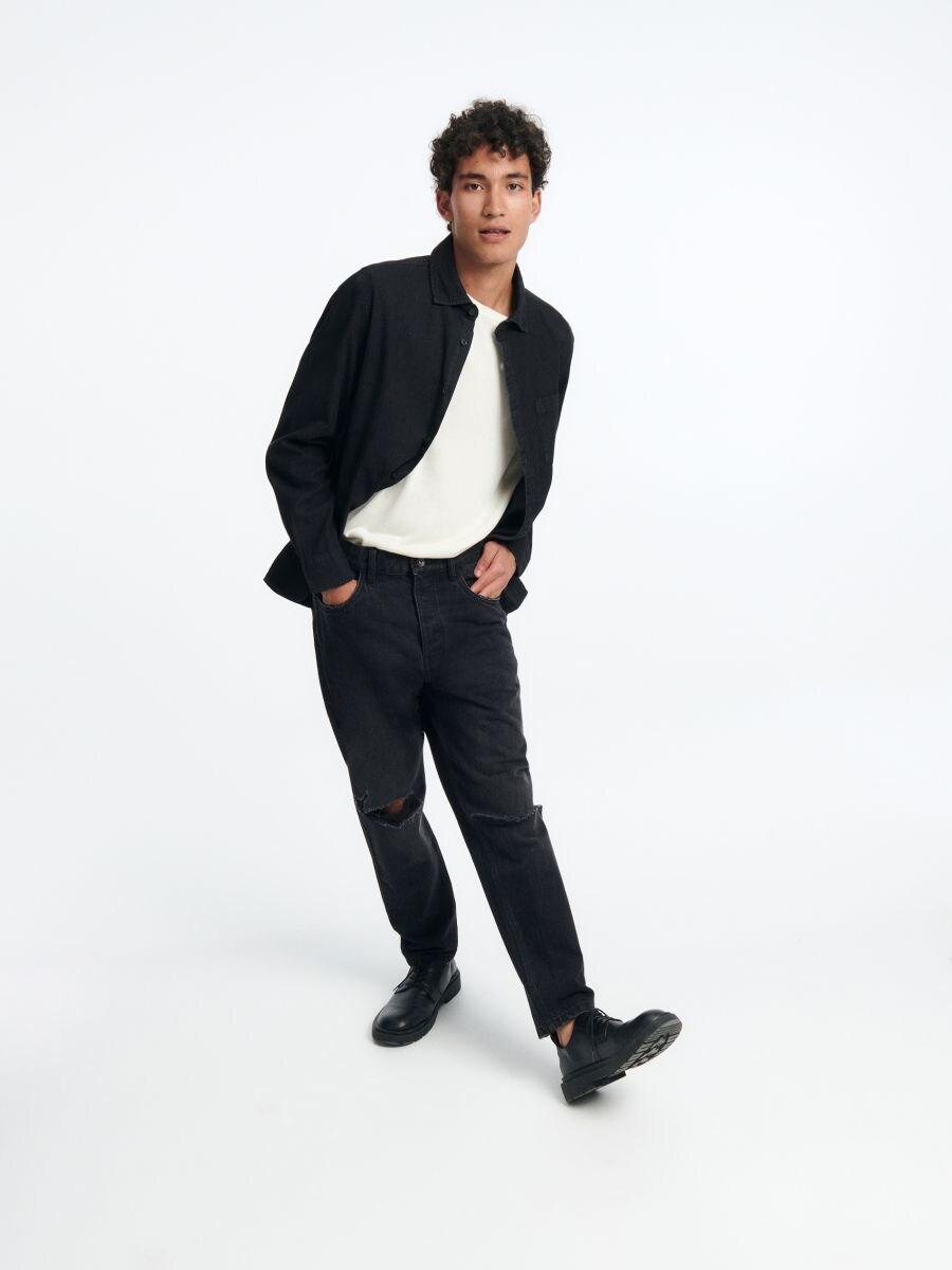 Camicia regular fit in denim - nero - RESERVED - 3