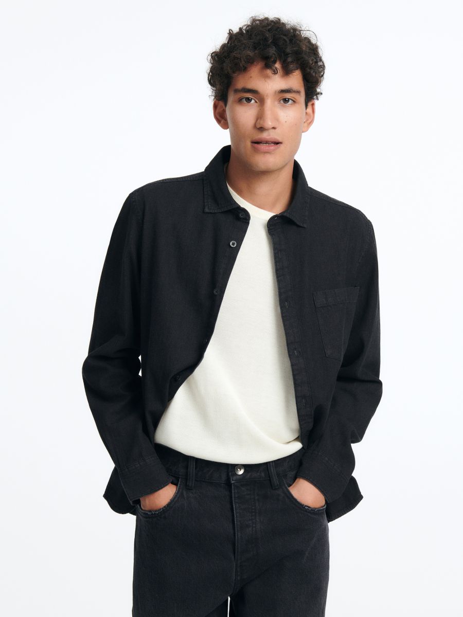 Camicia regular fit in denim - nero - RESERVED - 4