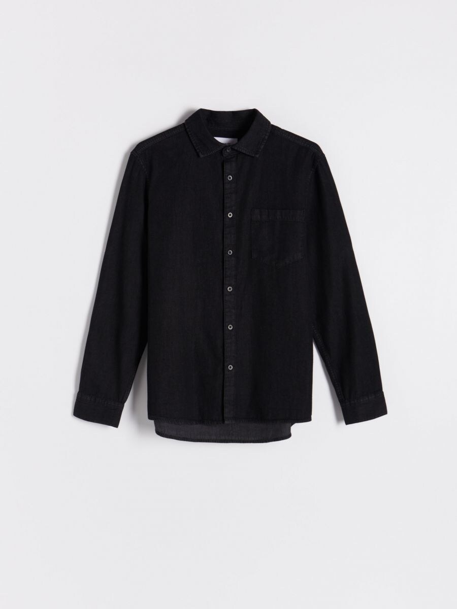 Camicia regular fit in denim - nero - RESERVED - 5