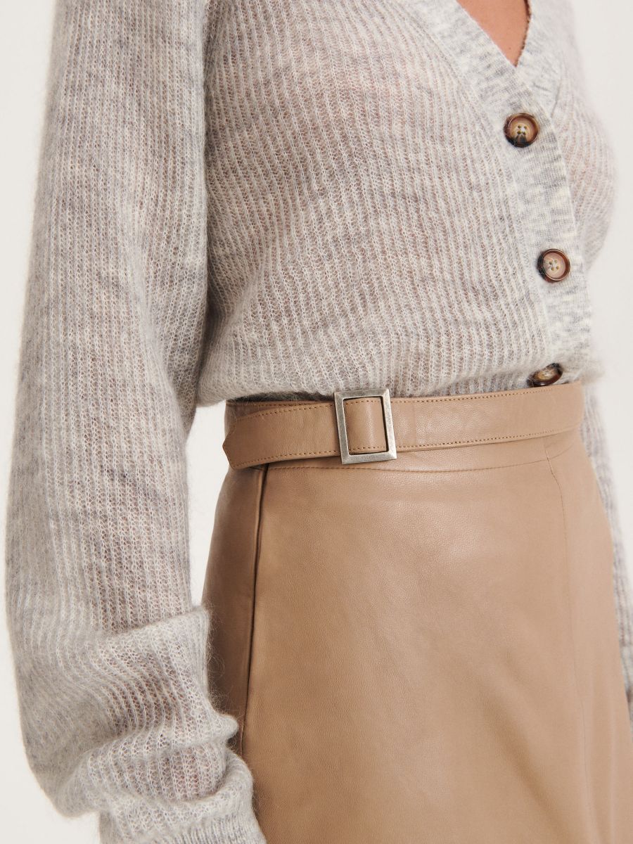Midikjol i läder - BEIGE - RESERVED - 3