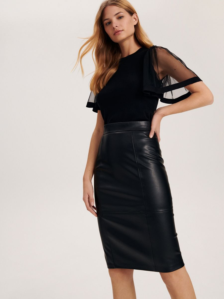 Koženková sukně - černý - RESERVED