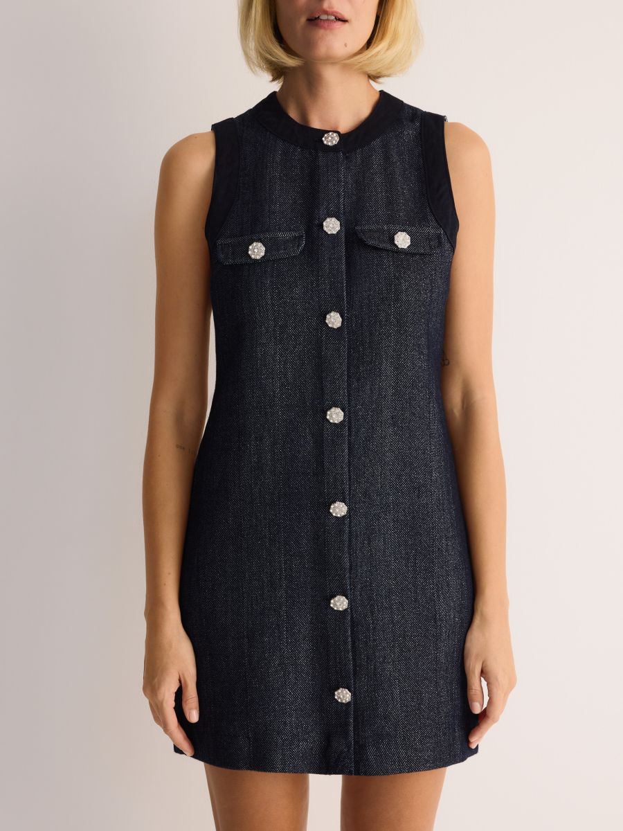 Mini dress with decorative buttons - navy - RESERVED