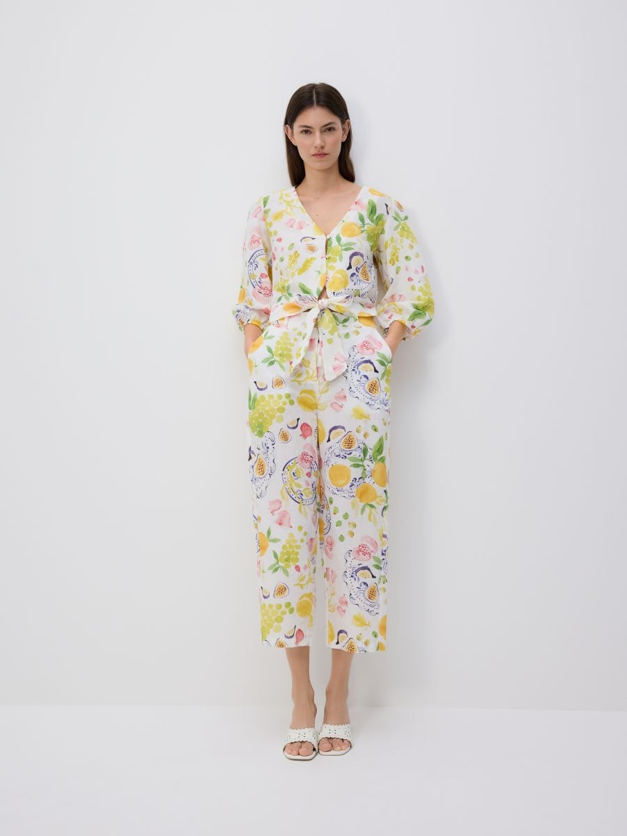 Pantaloni cu adaos de in și imprimeu - multicolor - RESERVED